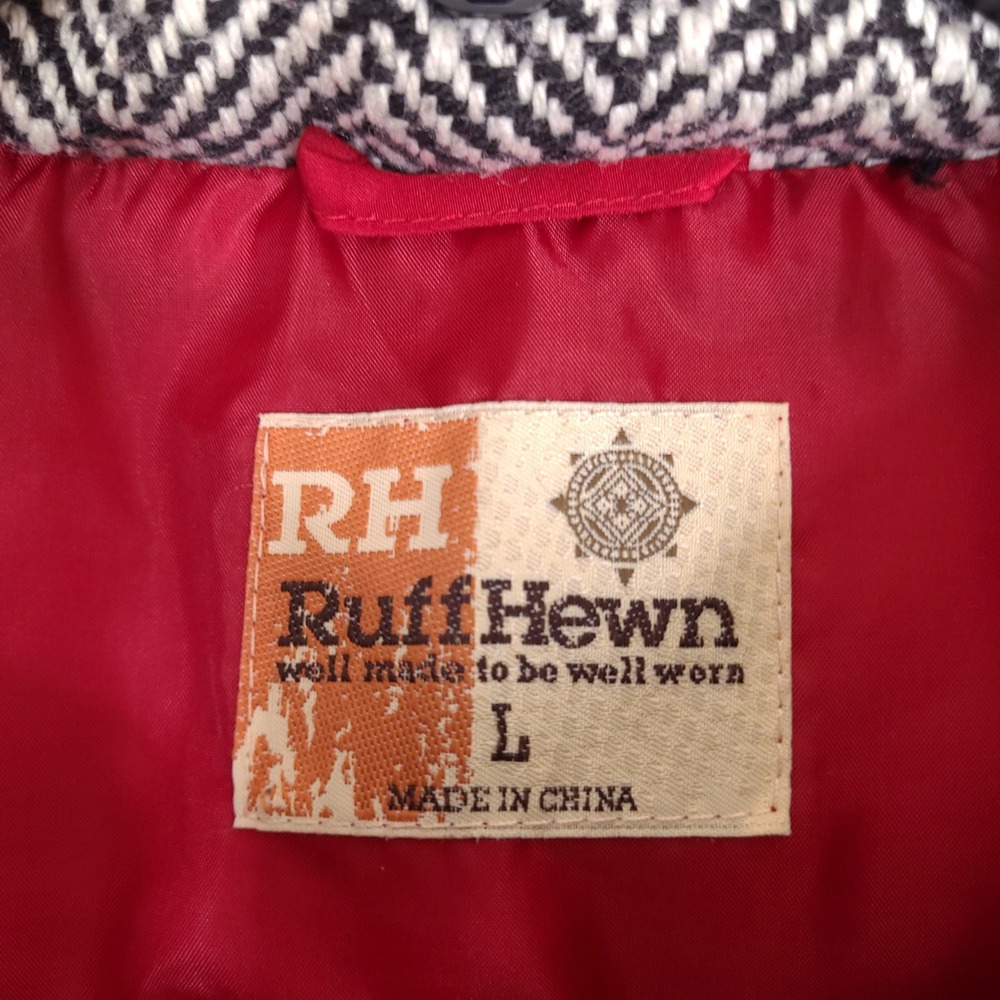 RuffHewn Womens Puffer Vest Large Red Herringbone Tweed Toggle Zip Up - Picture 4 of 10